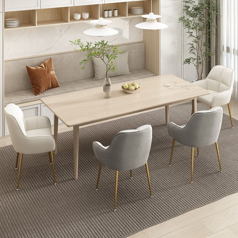 Contemporary Scandinavian Velvet Carbon Steel Grid Trapezoid Vanity Chair With Backrest & Armrests For Bedroom