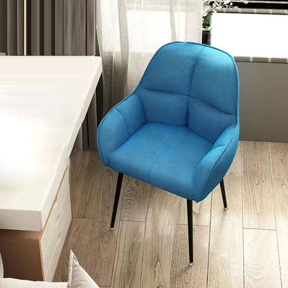 Contemporary Scandinavian Velvet Carbon Steel Grid Trapezoid Vanity Chair With Backrest & Armrests For Bedroom