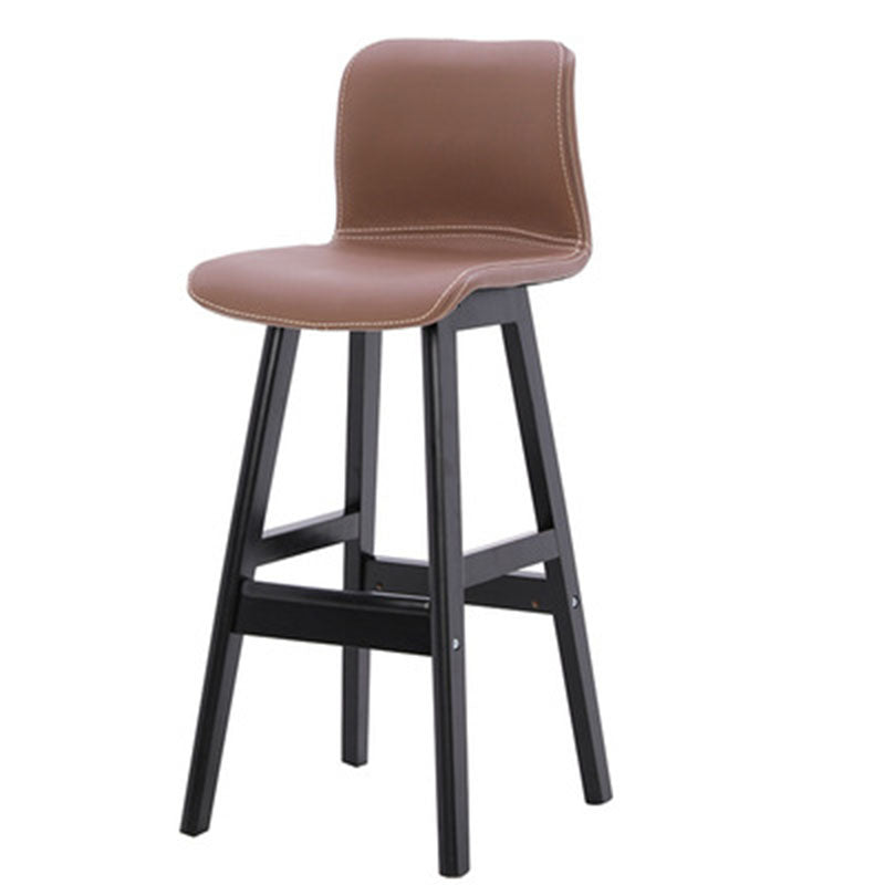 Contemporary Scandinavian PU Leather Solid Wood Curved Square Bar Stool With Backrest For Dining Room