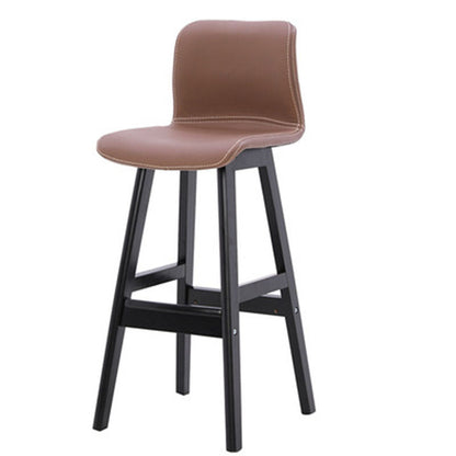 Contemporary Scandinavian PU Leather Solid Wood Curved Square Bar Stool With Backrest For Dining Room