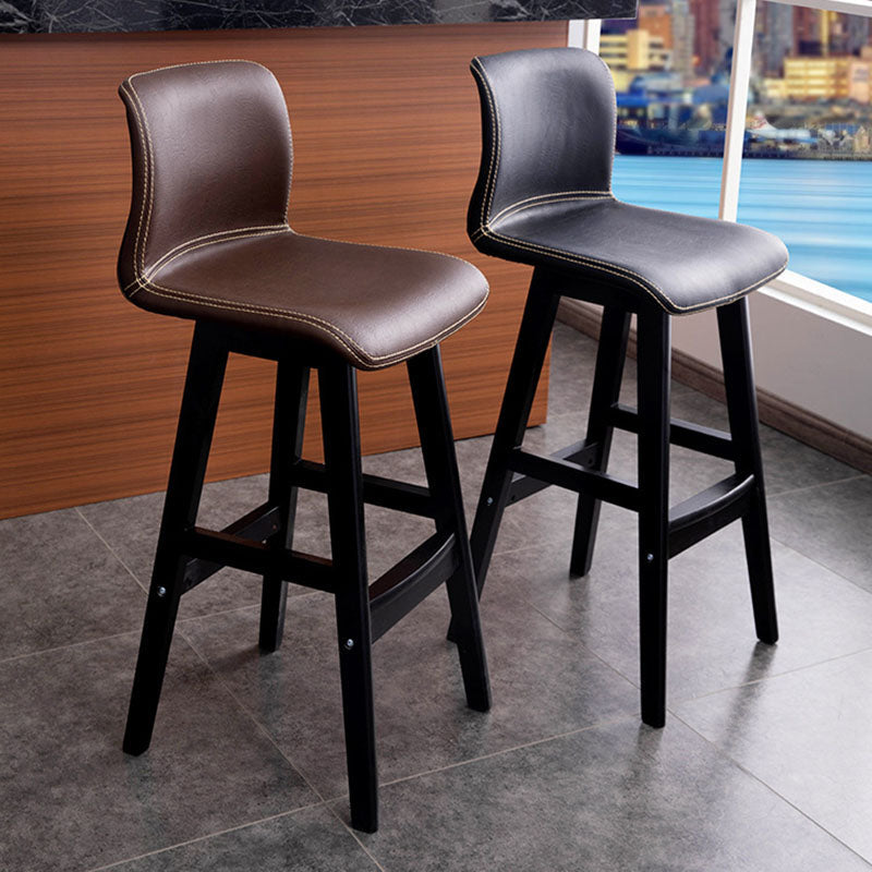 Contemporary Scandinavian PU Leather Solid Wood Curved Square Bar Stool With Backrest For Dining Room