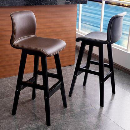 Contemporary Scandinavian PU Leather Solid Wood Curved Square Bar Stool With Backrest For Dining Room