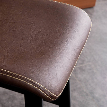 Contemporary Scandinavian PU Leather Solid Wood Curved Square Bar Stool With Backrest For Dining Room