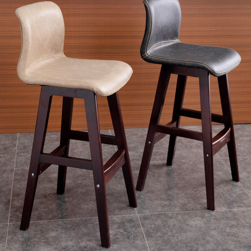 Contemporary Scandinavian PU Leather Solid Wood Curved Square Bar Stool With Backrest For Dining Room