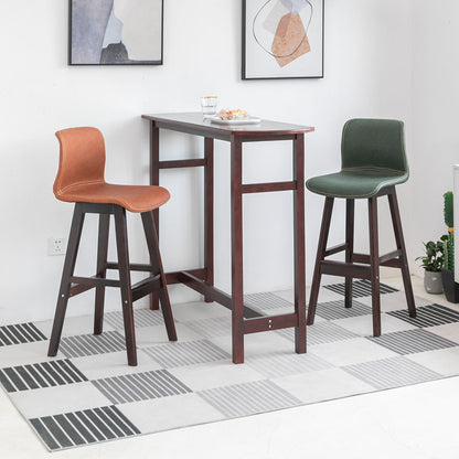 Contemporary Scandinavian PU Leather Solid Wood Curved Square Bar Stool With Backrest For Dining Room