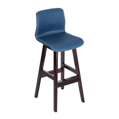 Contemporary Scandinavian PU Leather Solid Wood Curved Square Bar Stool With Backrest For Dining Room