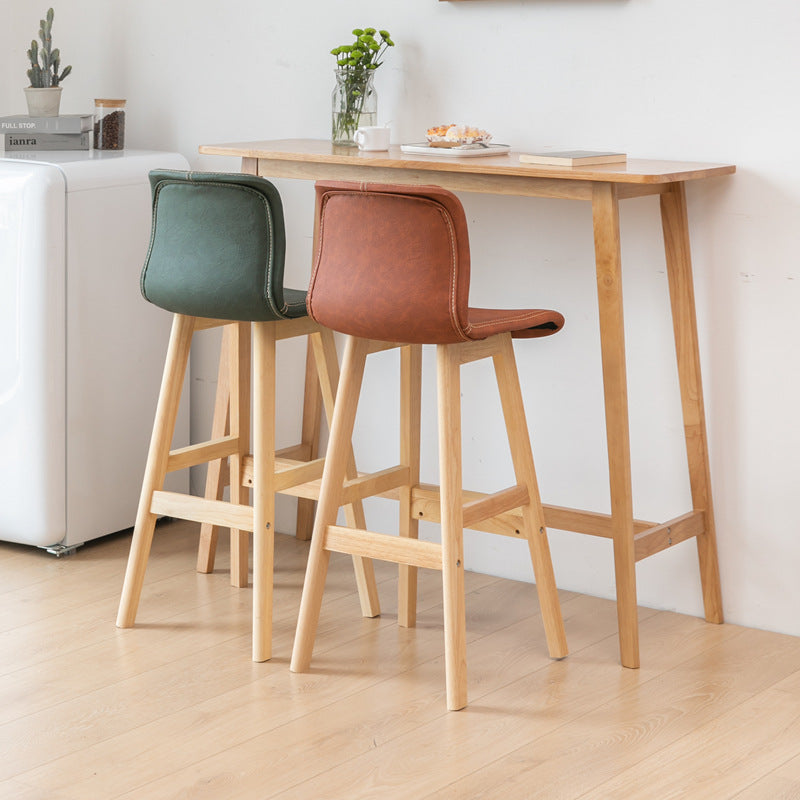Contemporary Scandinavian PU Leather Solid Wood Curved Square Bar Stool With Backrest For Dining Room