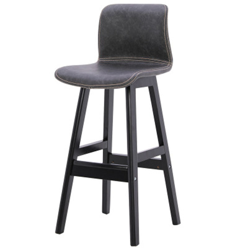 Contemporary Scandinavian PU Leather Solid Wood Curved Square Bar Stool With Backrest For Dining Room