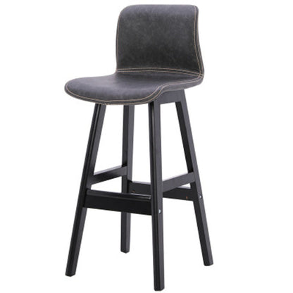 Contemporary Scandinavian PU Leather Solid Wood Curved Square Bar Stool With Backrest For Dining Room