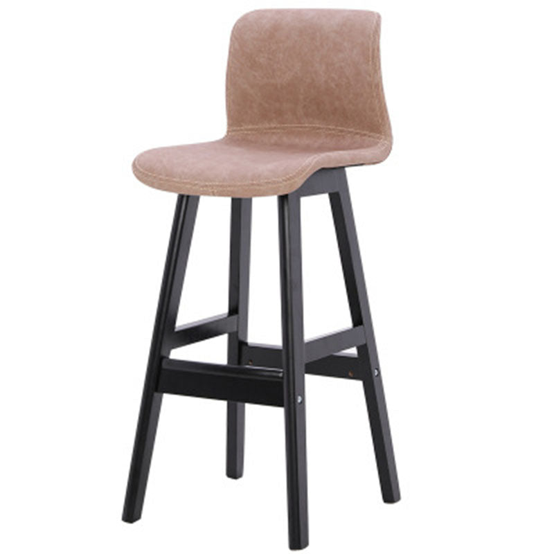 Contemporary Scandinavian PU Leather Solid Wood Curved Square Bar Stool With Backrest For Dining Room