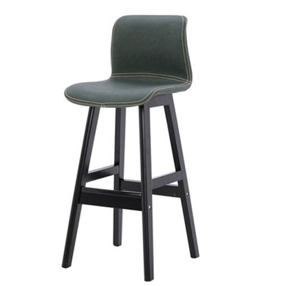 Contemporary Scandinavian PU Leather Solid Wood Curved Square Bar Stool With Backrest For Dining Room