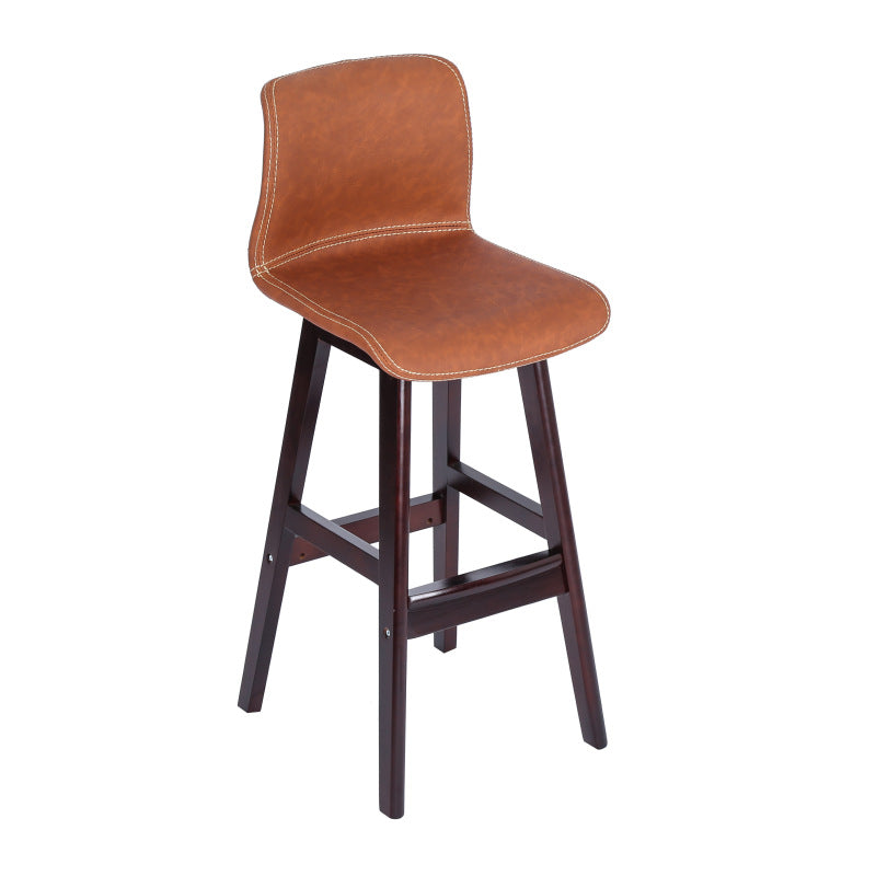 Contemporary Scandinavian PU Leather Solid Wood Curved Square Bar Stool With Backrest For Dining Room
