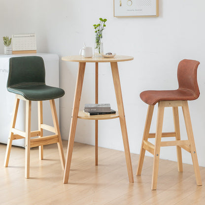 Contemporary Scandinavian PU Leather Solid Wood Curved Square Bar Stool With Backrest For Dining Room