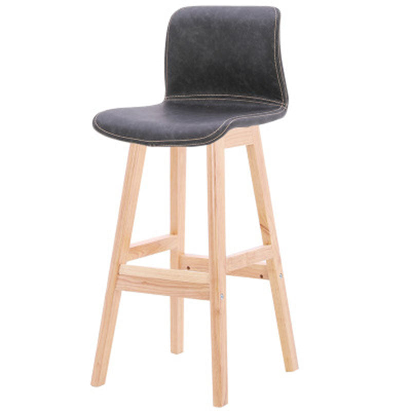 Contemporary Scandinavian PU Leather Solid Wood Curved Square Bar Stool With Backrest For Dining Room