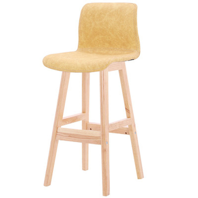 Contemporary Scandinavian PU Leather Solid Wood Curved Square Bar Stool With Backrest For Dining Room