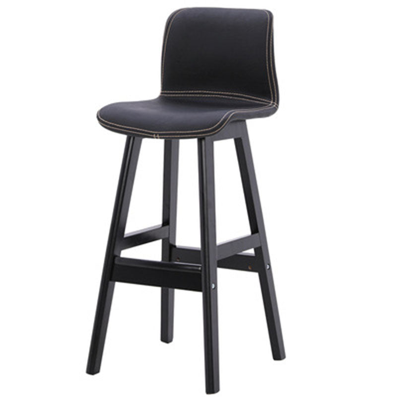 Contemporary Scandinavian PU Leather Solid Wood Curved Square Bar Stool With Backrest For Dining Room