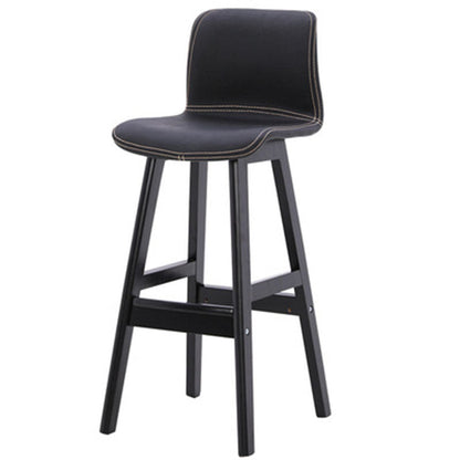 Contemporary Scandinavian PU Leather Solid Wood Curved Square Bar Stool With Backrest For Dining Room