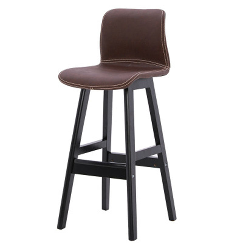 Contemporary Scandinavian PU Leather Solid Wood Curved Square Bar Stool With Backrest For Dining Room