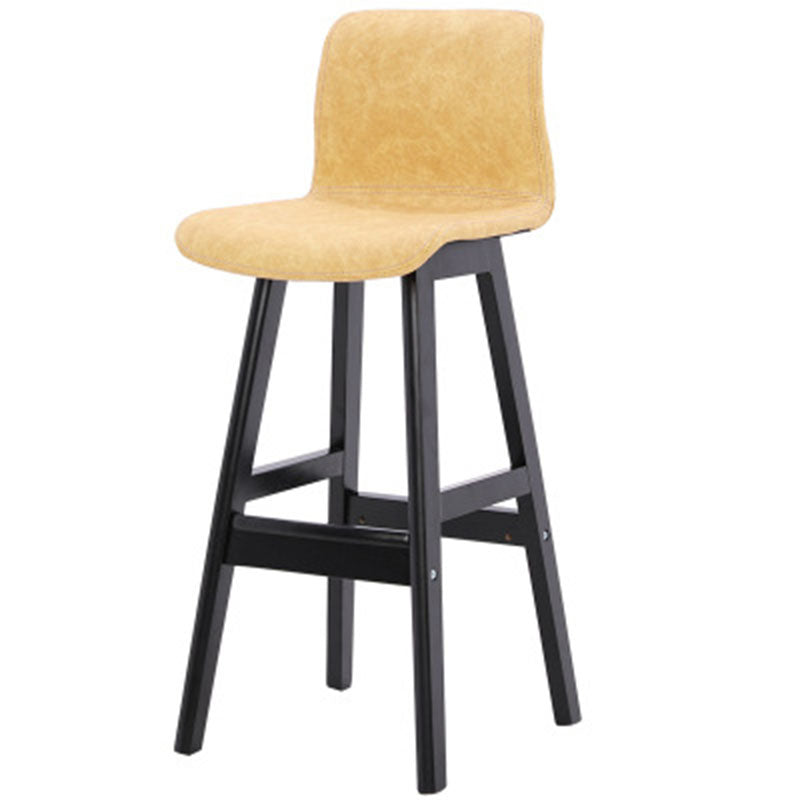 Contemporary Scandinavian PU Leather Solid Wood Curved Square Bar Stool With Backrest For Dining Room