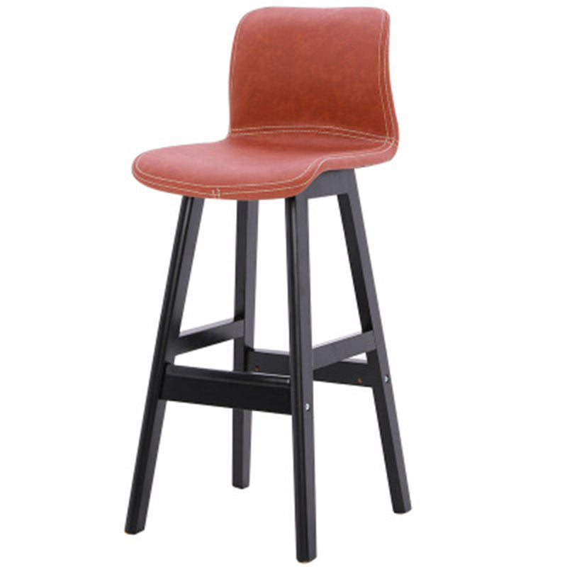 Contemporary Scandinavian PU Leather Solid Wood Curved Square Bar Stool With Backrest For Dining Room
