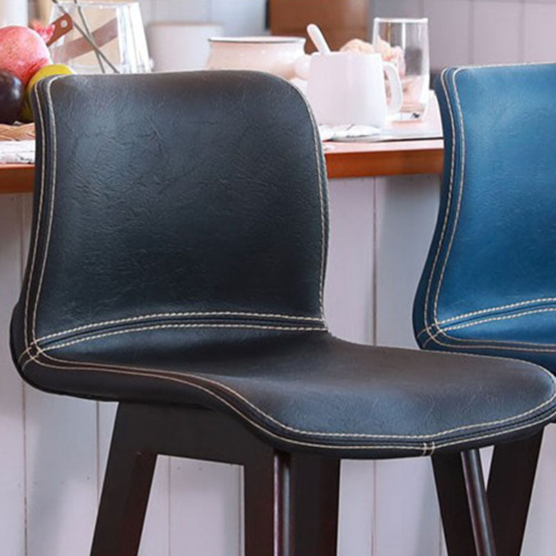 Contemporary Scandinavian PU Leather Solid Wood Curved Square Bar Stool With Backrest For Dining Room