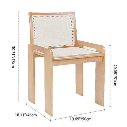 Traditional Vintage Rattan Solid Wood Hollow Slatted Dining Chair With Backrest For Dining Room