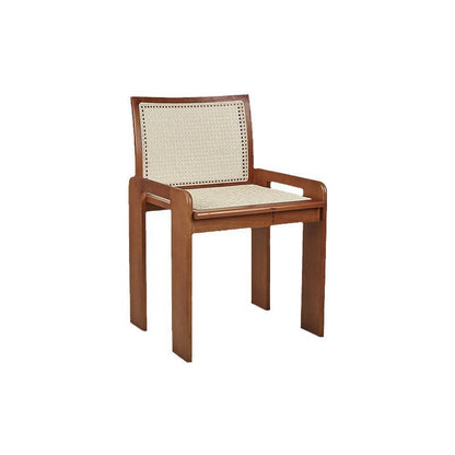 Traditional Vintage Rattan Solid Wood Hollow Slatted Dining Chair With Backrest For Dining Room