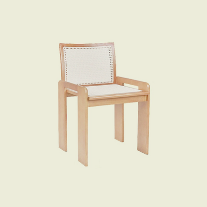 Traditional Vintage Rattan Solid Wood Hollow Slatted Dining Chair With Backrest For Dining Room