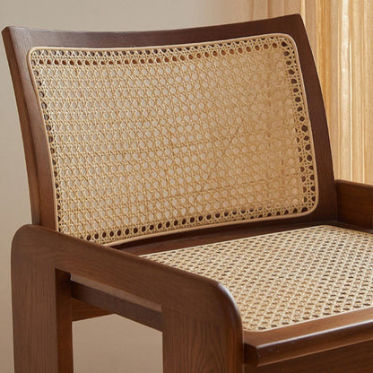 Traditional Vintage Rattan Solid Wood Hollow Slatted Dining Chair With Backrest For Dining Room