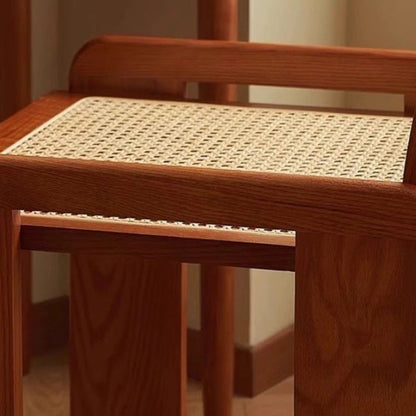 Traditional Vintage Rattan Solid Wood Hollow Slatted Dining Chair With Backrest For Dining Room