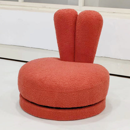Modern Minimalist Kids Lambswool Solid Wood Round Bunny-Ear Low Stool With Backrest For Living Room