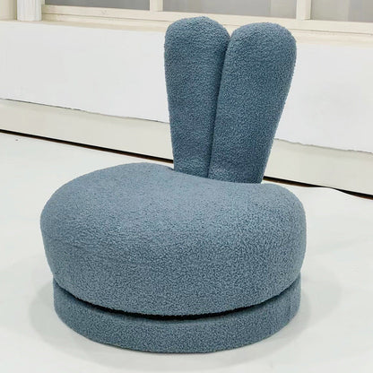 Modern Minimalist Kids Lambswool Solid Wood Round Bunny-Ear Low Stool With Backrest For Living Room