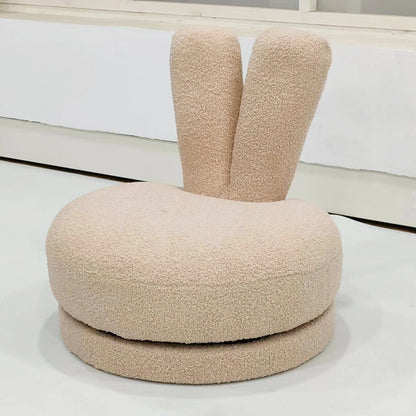 Modern Minimalist Kids Lambswool Solid Wood Round Bunny-Ear Low Stool With Backrest For Living Room