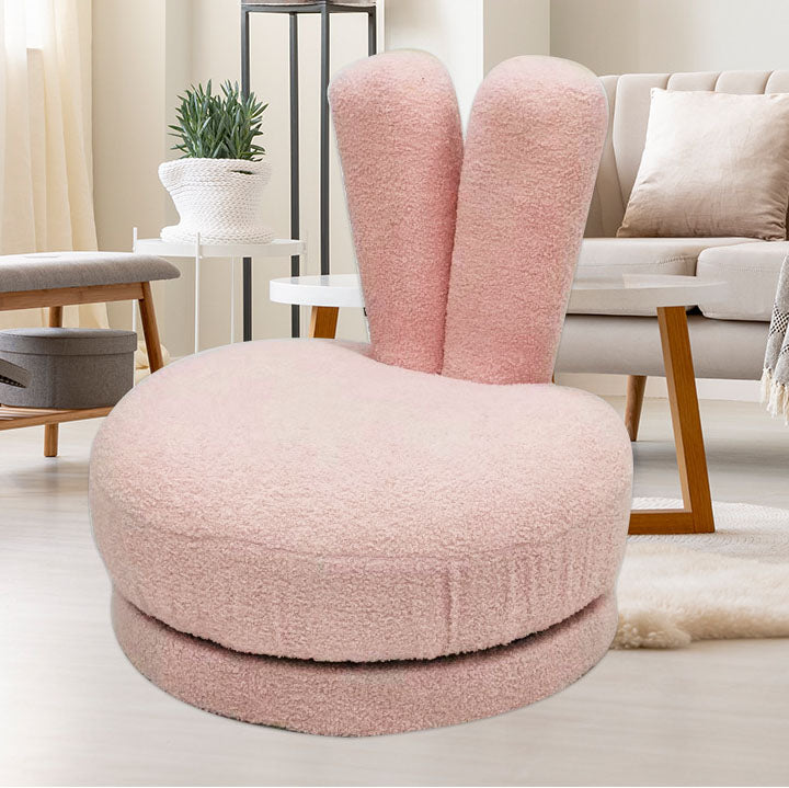 Modern Minimalist Kids Lambswool Solid Wood Round Bunny-Ear Low Stool With Backrest For Living Room