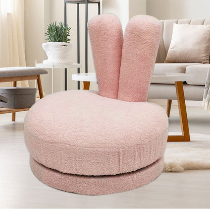 Modern Minimalist Kids Lambswool Solid Wood Round Bunny-Ear Low Stool With Backrest For Living Room