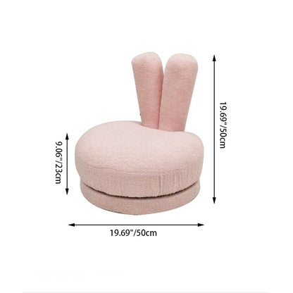 Modern Minimalist Kids Lambswool Solid Wood Round Bunny-Ear Low Stool With Backrest For Living Room