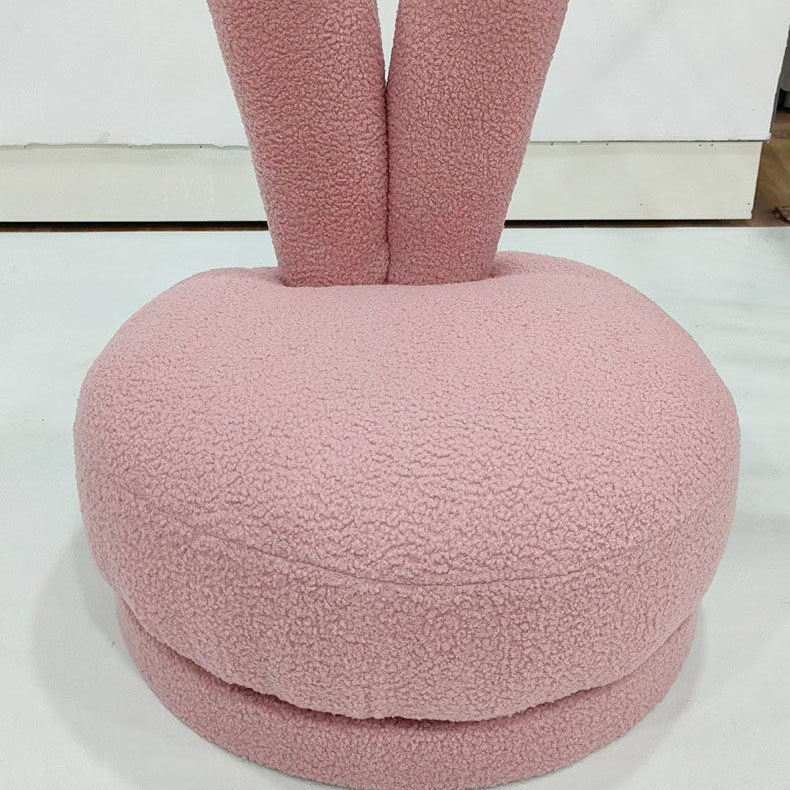Modern Minimalist Kids Lambswool Solid Wood Round Bunny-Ear Low Stool With Backrest For Living Room
