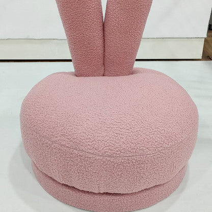 Modern Minimalist Kids Lambswool Solid Wood Round Bunny-Ear Low Stool With Backrest For Living Room
