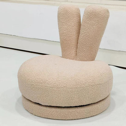 Modern Minimalist Kids Lambswool Solid Wood Round Bunny-Ear Low Stool With Backrest For Living Room