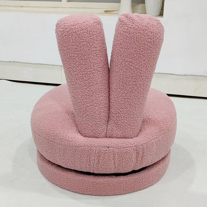 Modern Minimalist Kids Lambswool Solid Wood Round Bunny-Ear Low Stool With Backrest For Living Room