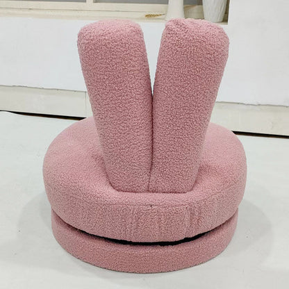 Modern Minimalist Kids Lambswool Solid Wood Round Bunny-Ear Low Stool With Backrest For Living Room
