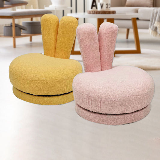 Modern Minimalist Kids Lambswool Solid Wood Round Bunny-Ear Low Stool With Backrest For Living Room
