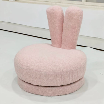 Modern Minimalist Kids Lambswool Solid Wood Round Bunny-Ear Low Stool With Backrest For Living Room