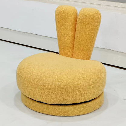 Modern Minimalist Kids Lambswool Solid Wood Round Bunny-Ear Low Stool With Backrest For Living Room