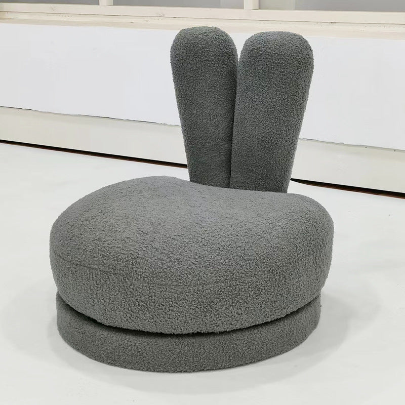 Modern Minimalist Kids Lambswool Solid Wood Round Bunny-Ear Low Stool With Backrest For Living Room