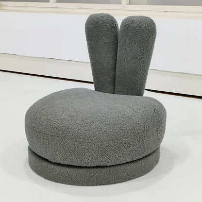 Modern Minimalist Kids Lambswool Solid Wood Round Bunny-Ear Low Stool With Backrest For Living Room