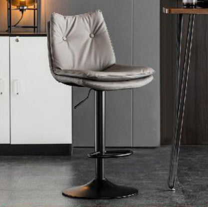 Modern Minimalist Nappa Leather Iron Curved Square Bar Stool With Backrest For Dining Room