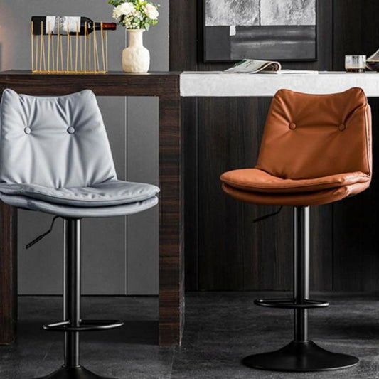 Modern Minimalist Nappa Leather Iron Curved Square Bar Stool With Backrest For Dining Room