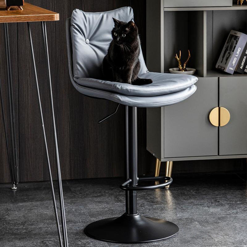 Modern Minimalist Nappa Leather Iron Curved Square Bar Stool With Backrest For Dining Room