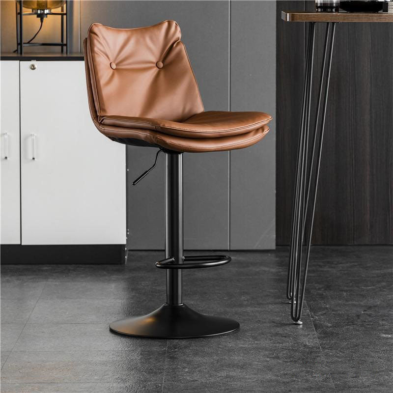 Modern Minimalist Nappa Leather Iron Curved Square Bar Stool With Backrest For Dining Room